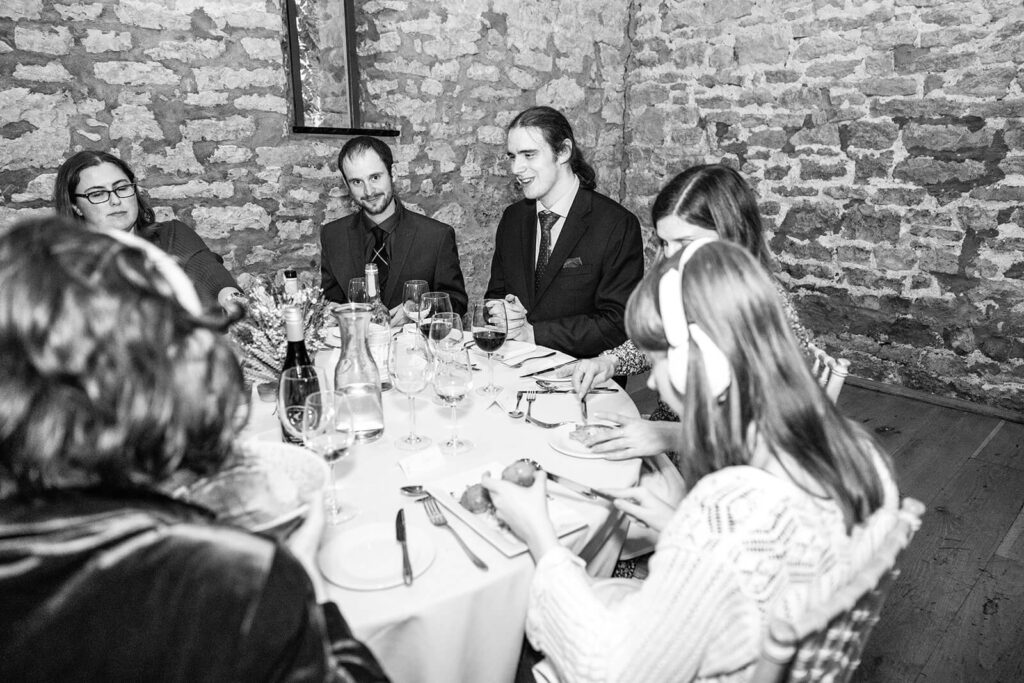 Wedding reception with guests | Priston Mill wedding photographer
